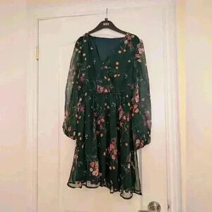 Green floral dress size medium  with long sleeves